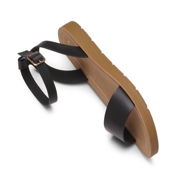 Ankle Strap Flat Buckle Sandals - BLACK PU - 4